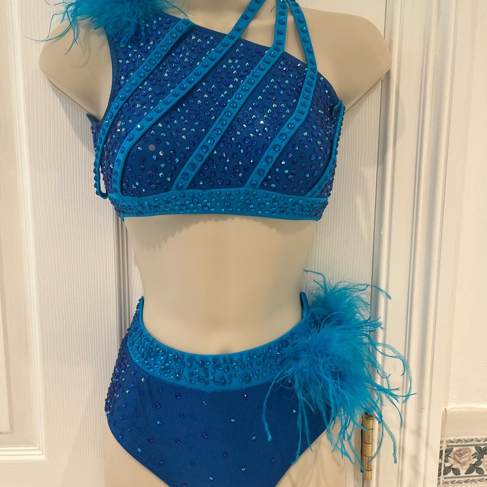 Child Large Blue Sequin Dance Costume with Feathers